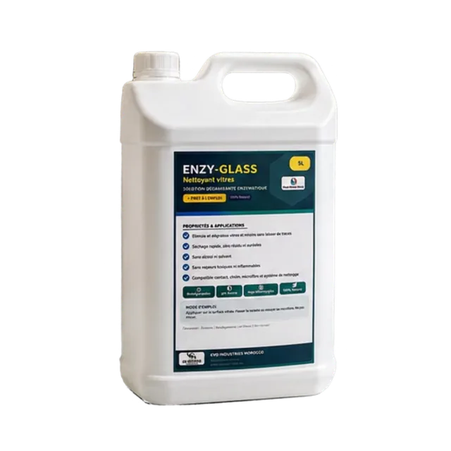 Bidon ENZY-GLASS 5 L, nettoyant vitres et lave-vitre écologique pour miroirs et inox